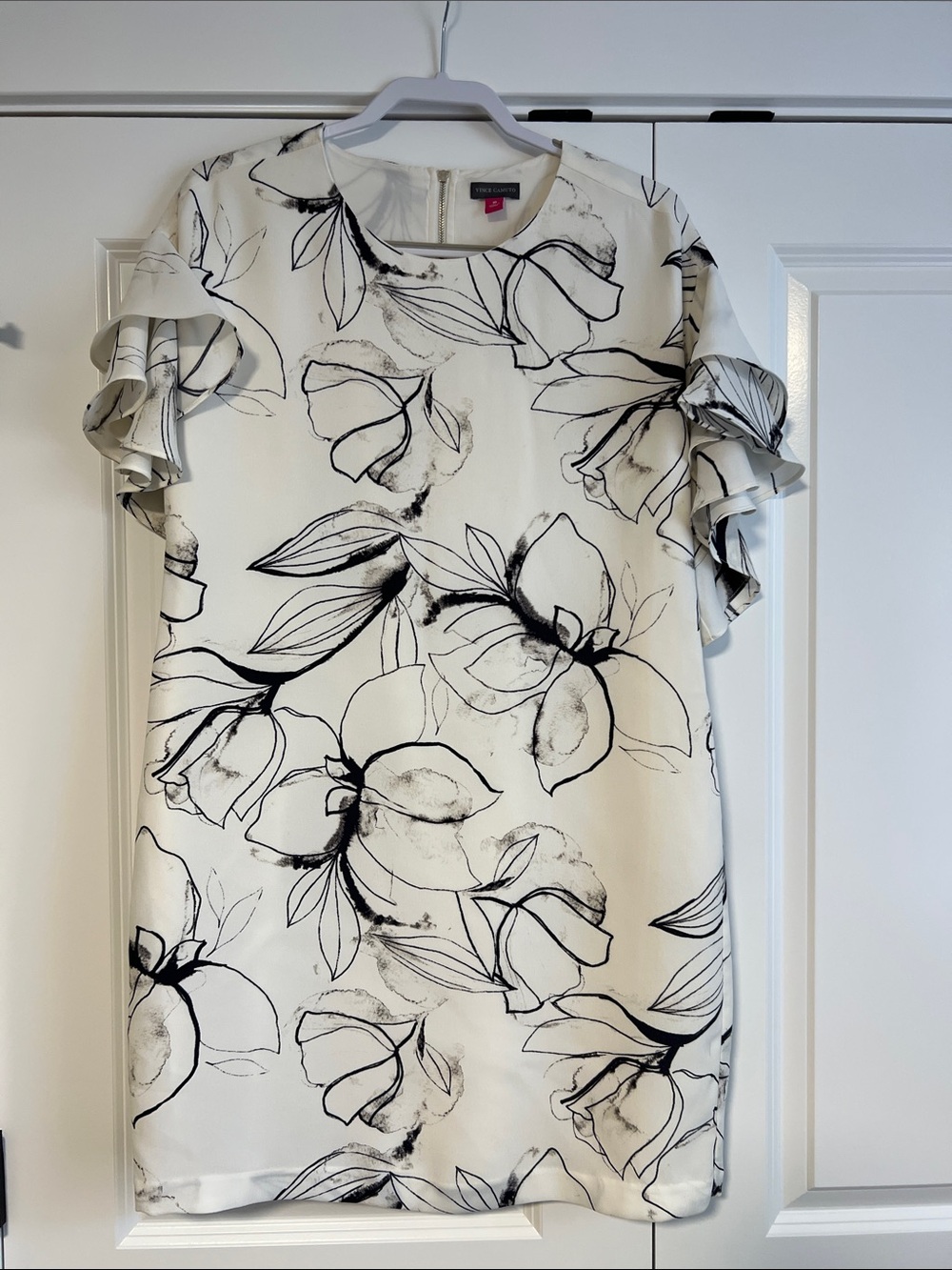 Vince Camuto White Mini Dress with Black Floral Print
